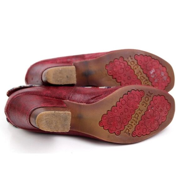 NOT RATED RED GENUINE LEATHER MID HEEL ROUND TOE ANKLE BOOTS SHOES Sz 7US 37EU - Picture 7 of 9